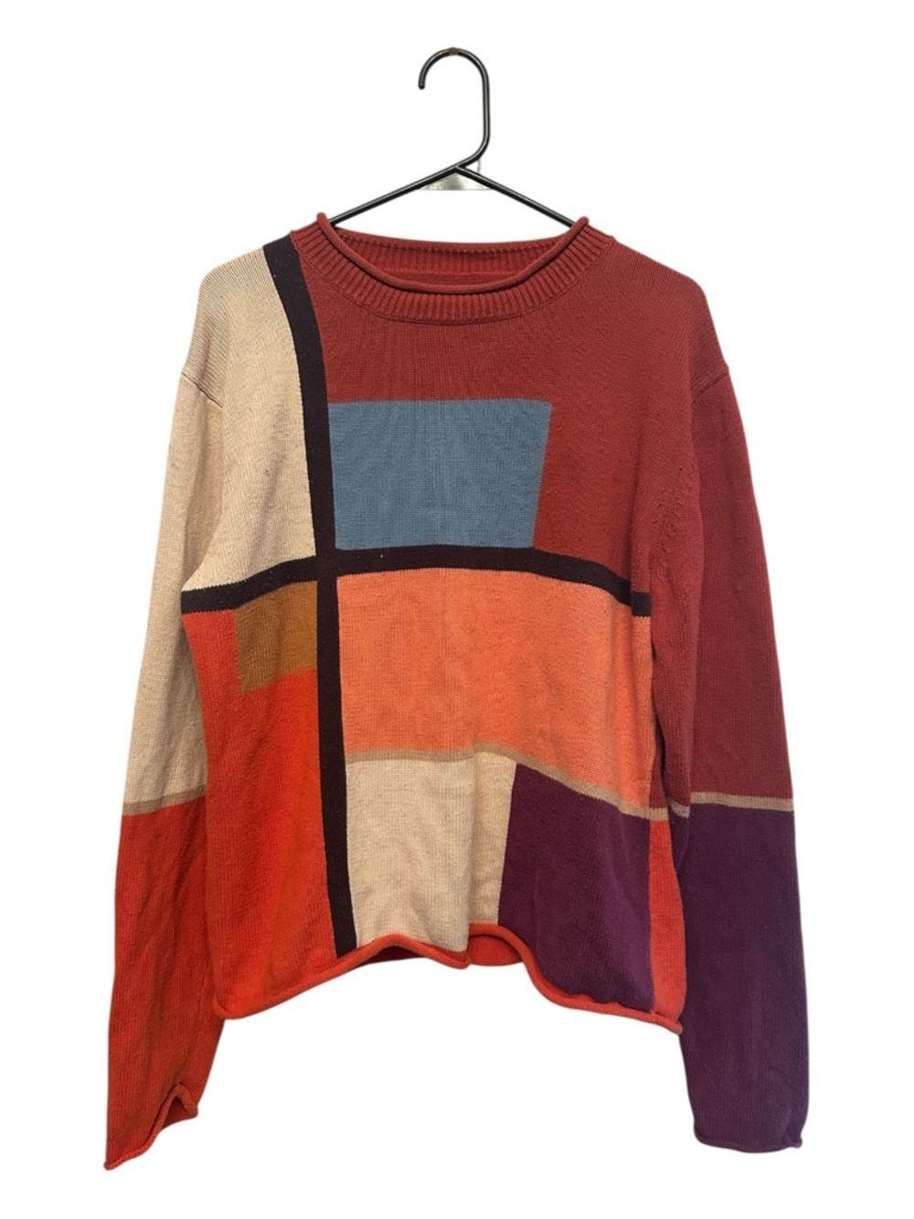 Vintage 90’s Mountain Lake Colorblock Orange Knit Crewneck Unisex Sweater Large